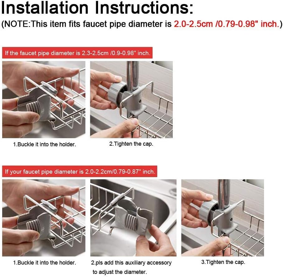 vecu kitchen faucet sponge holder stainless steel sink caddy organizer drain rack for kitchen accessories dishwashing liquid drainer rack bottle brush storage silver, ga 1 spong holder