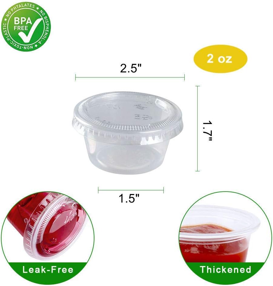 tashiliving [120sets 2oz] jello shot cups plastic cups with lids, souffle cups,disposable portion cups with lids.condiment cups,slime & medicine premium small plastic containers with lids