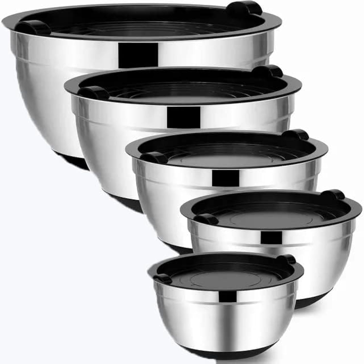 cartlyst stainless steel mixing bowls (set of 5) with airtight lids, mixing bowls set ideal for baking, prepping, cooking and serving food, nesting metal bowl for space saving storage