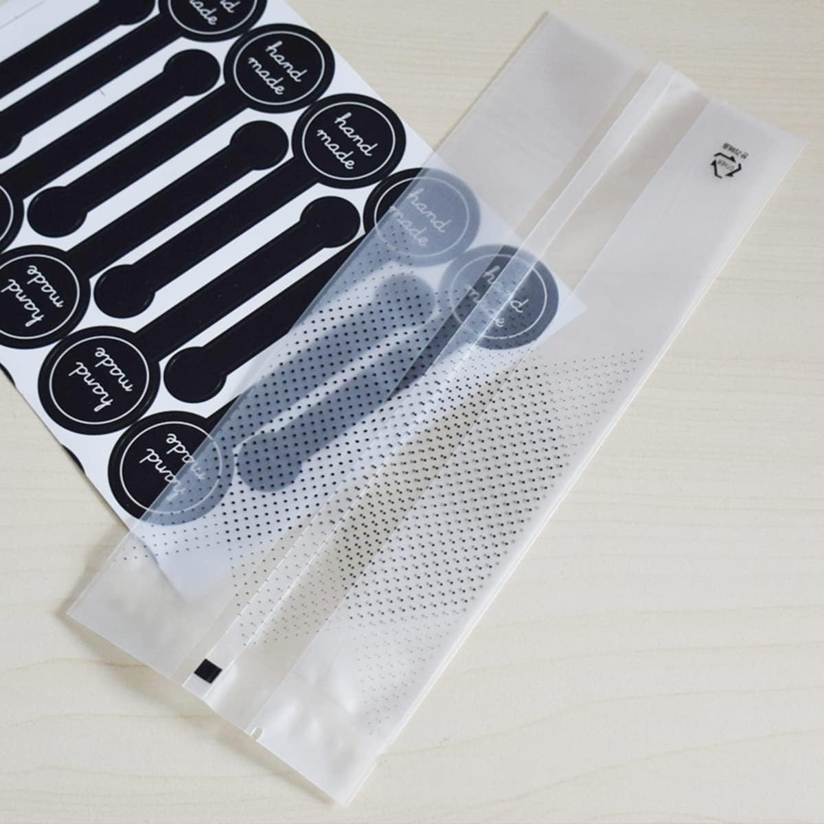 ecvv 100pcs bread packaging bags translucent plastic bags cellophane pastry treat bags valentine gift bags for candies cookies chocolate with stickers