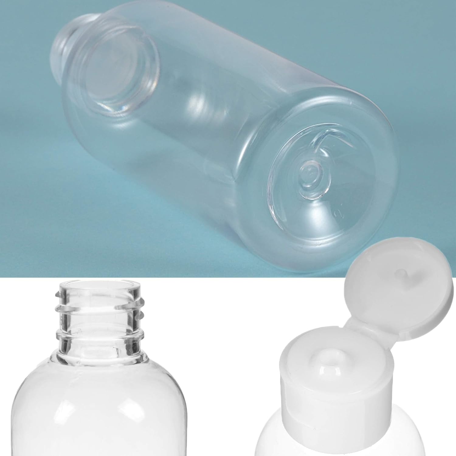 eoper 4 pack 100ml empty clear plastic squeeze bottles with disc top flip cap travel bottle bpa free containers for shampoo, lotions, liquid body soap, creams