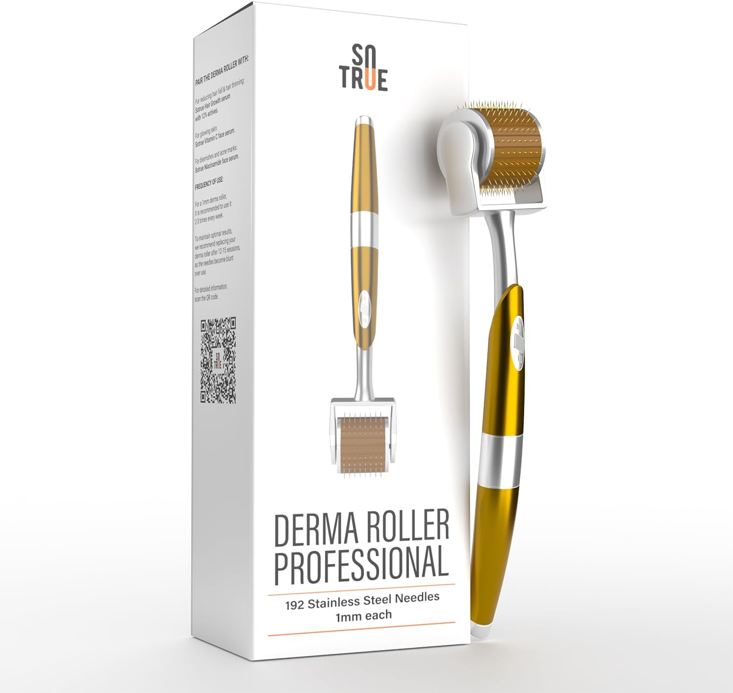 sotrue professional derma roller for hair growth 1 mm with 192 stainless steel needles | repairs damaged hair, activates hair follicles | for hair fall & hair thickening | reduces acne scars | safe &