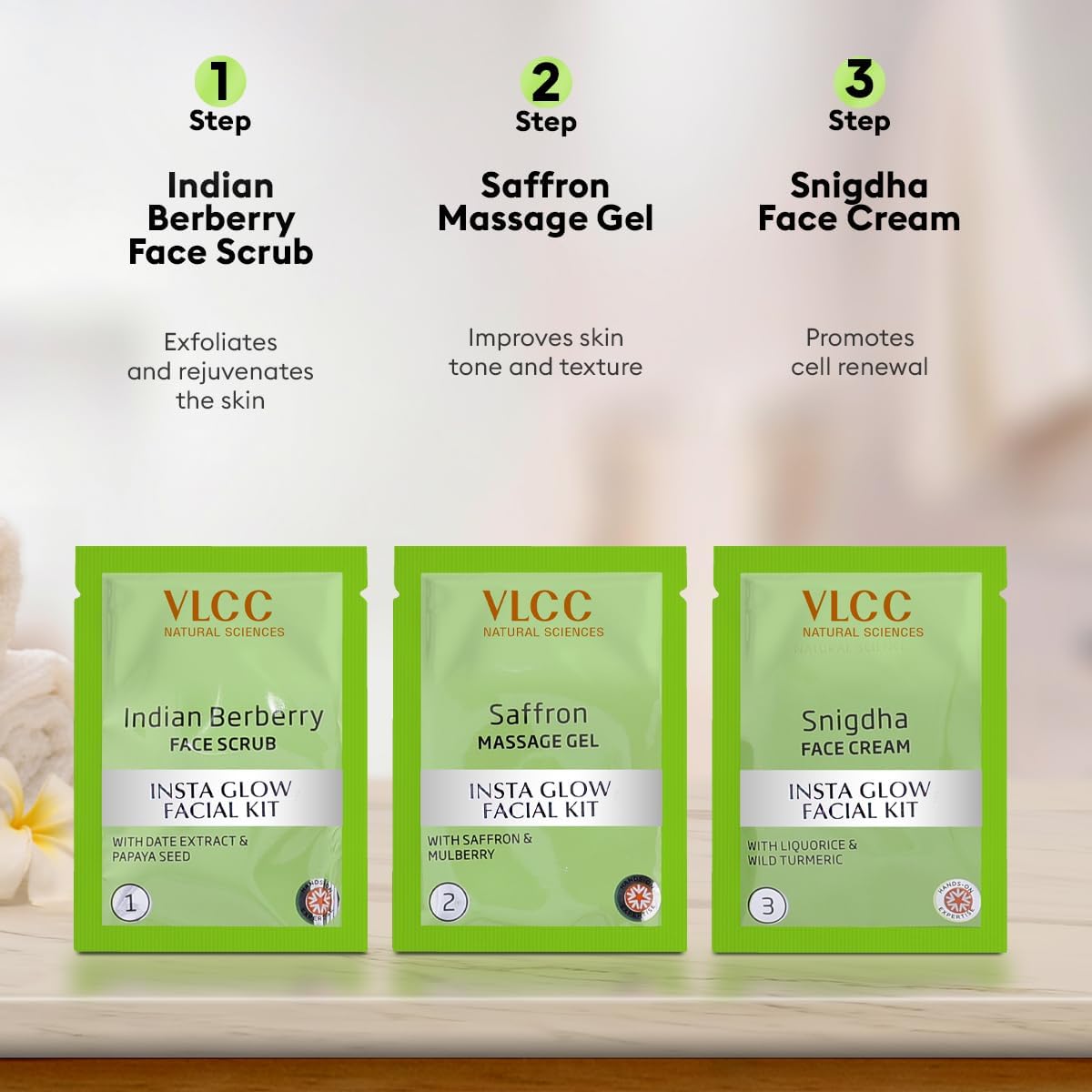 vlcc professional salon series insta glow facial kit 5x10g, multi