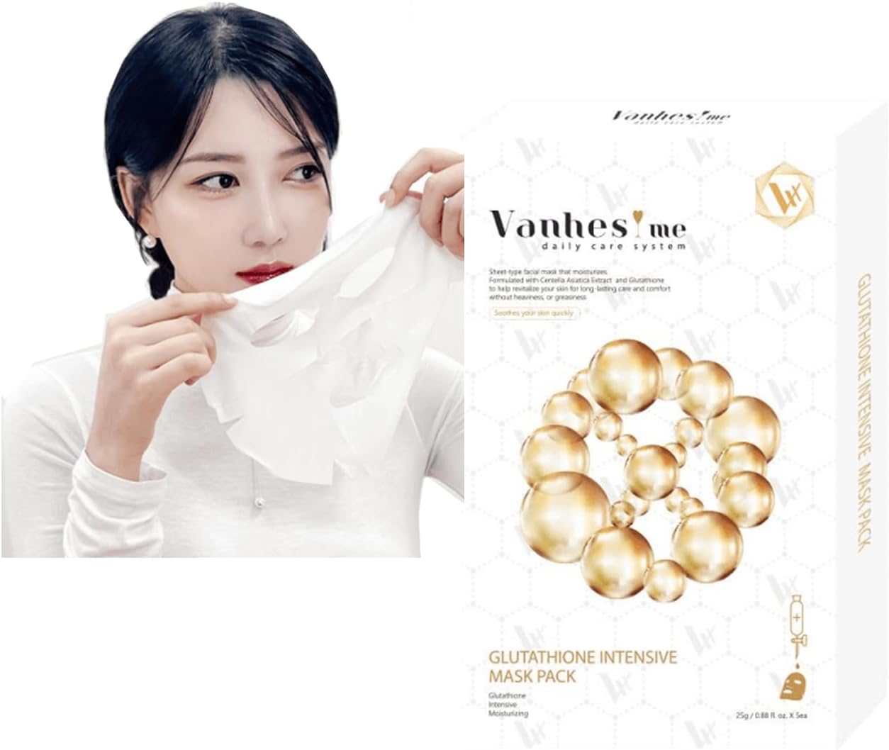 herose glutathione intensive mask pack, soothing hydra mask pack, healthy skin korean skincare, face pack, birthday party gifts women, girls skincare, moisturizing(5 pcs/box)(yellow)