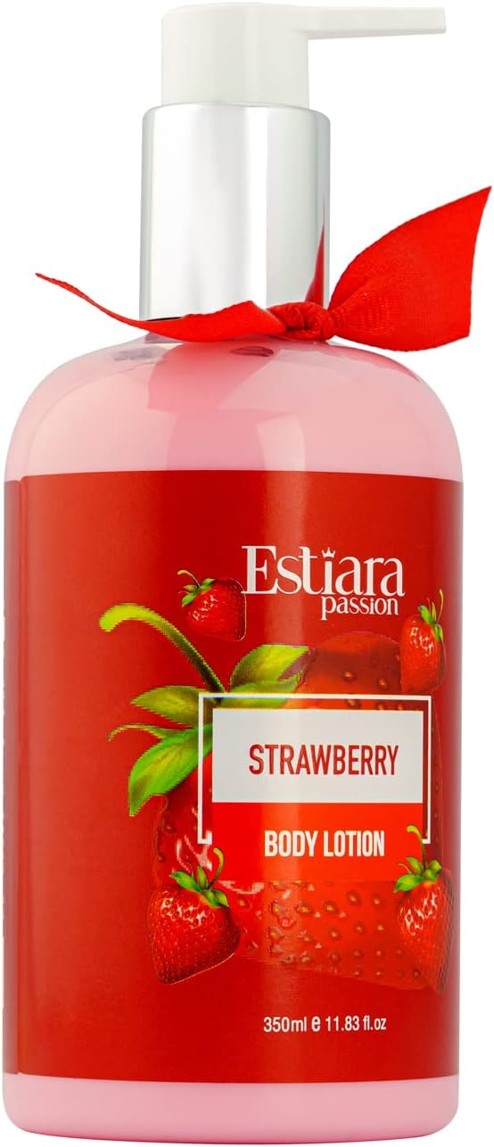 estiara passion strawberry bath & body beauty skincare 3 piece gift set red strawberry body lotion 350ml strawberry shower gel 350ml strawberry natural french fragrance mist 250ml