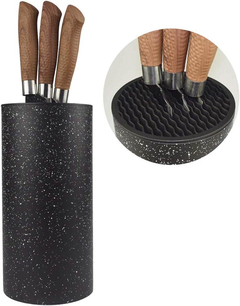 roshs universal freedom knife storage stand, multi functional knife block holder, pp resin round knife holder, unique design slot to protect blades detachable for easy cleaning (black snowflake dots)