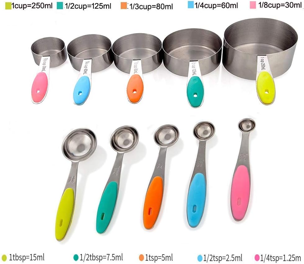 10 piece measuring cups and spoons set in stainless steel cooking & baking