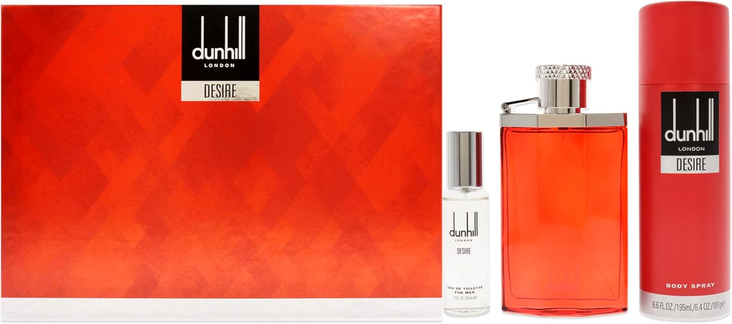 desire red perfume gift set by dunhill for men 3pc gift set 3.4oz edt spray, 1oz edt spray, 6.6oz body spray