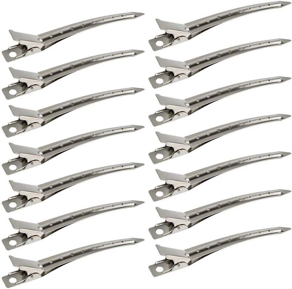 bantoye 24 packs duck bill clips, bantoye 3.5 inches rustproof metal alligator curl clips with holes for hair styling, hair coloring, silver
