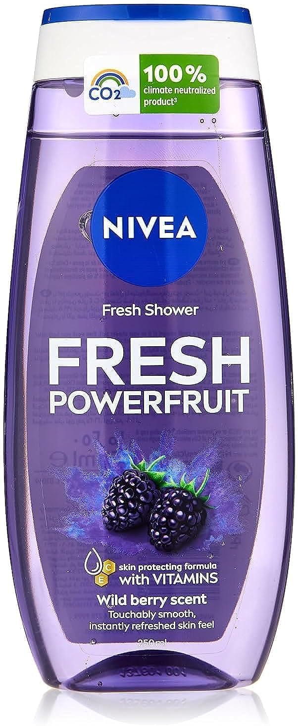nivea fresh powerfruit shower gel, wild berry scent, 250 ml