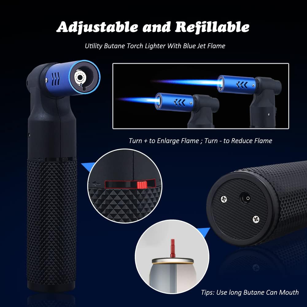 promise culinary torch windproof lighter butane refillable adjustable flame kitchen torch candle lighter camping home use welding (black)