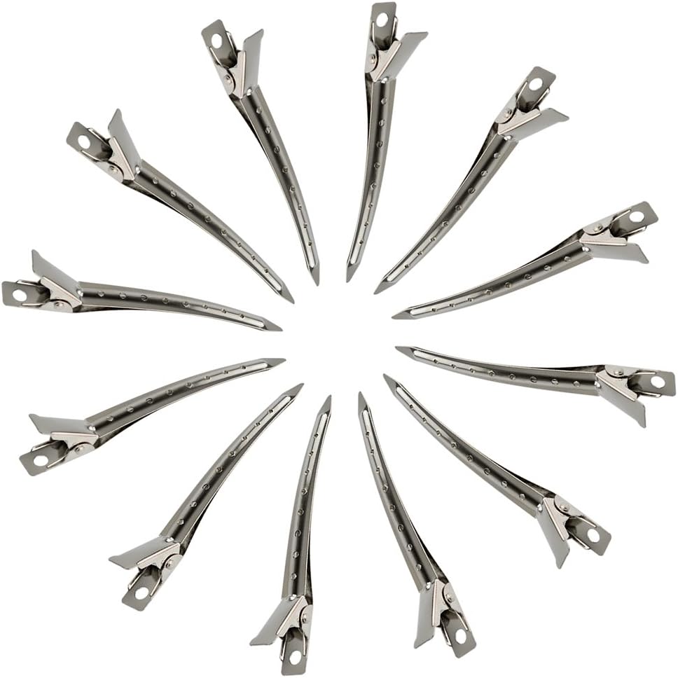 bantoye 24 packs duck bill clips, bantoye 3.5 inches rustproof metal alligator curl clips with holes for hair styling, hair coloring, silver