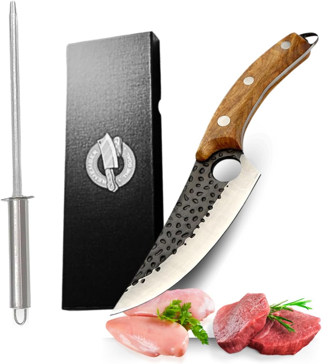 kitchen meat and boning knife with multi function cooking knife leather case packing rosewooden handle stainless steel kitchen chef knife comes with a steel sharpener as a gift