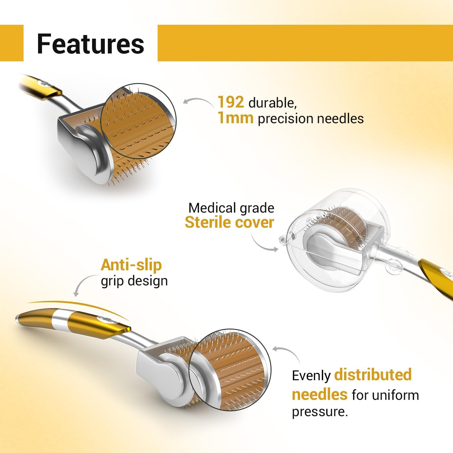 sotrue professional derma roller for hair growth 1 mm with 192 stainless steel needles | repairs damaged hair, activates hair follicles | for hair fall & hair thickening | reduces acne scars | safe &