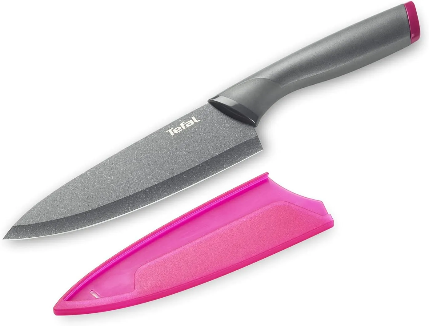 Tefal Fresh Kitchen 20 Cm Chef Knife With Cover, Grey/Purple, Stainless Steel/Plastic, K1220205