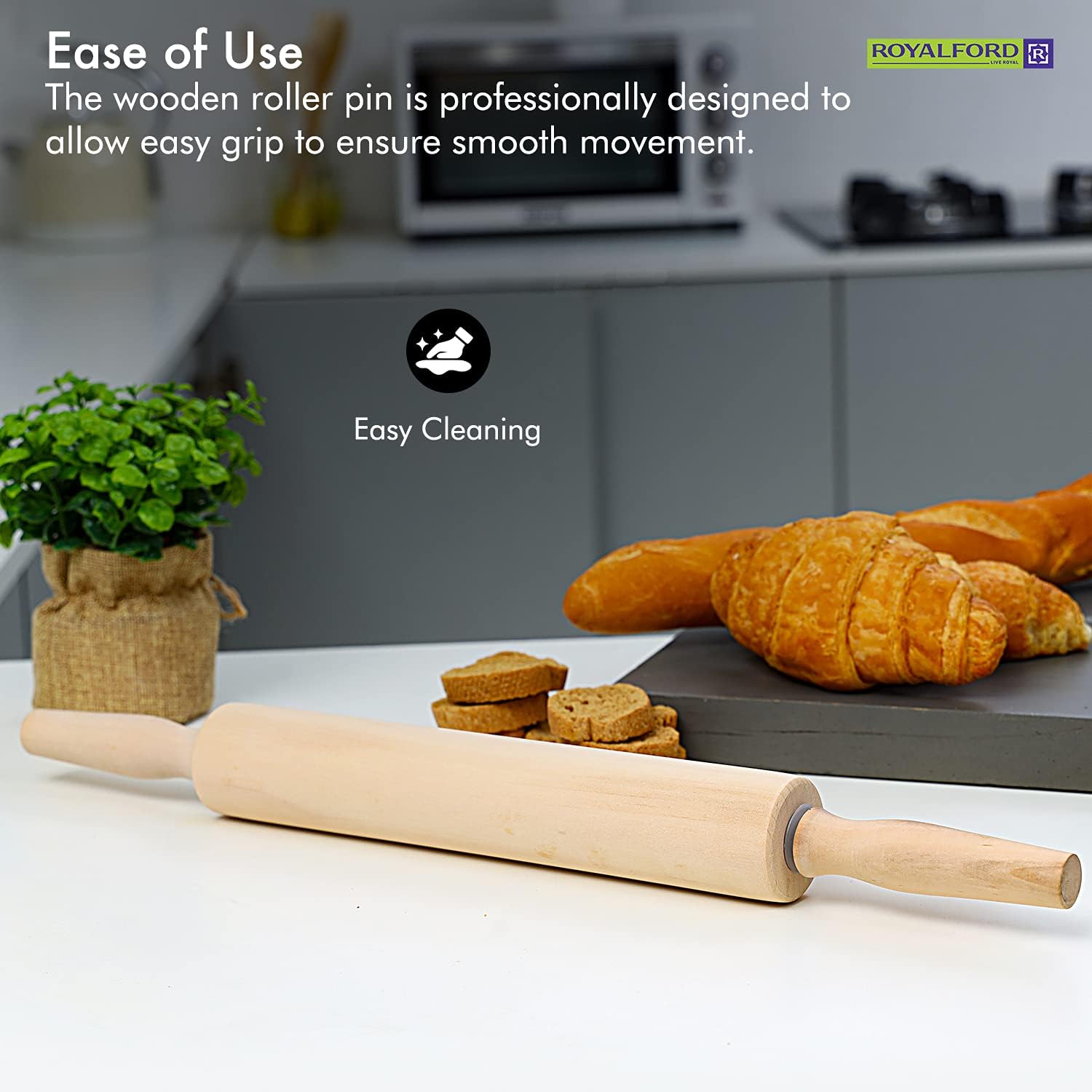 royalford wooden rolling pin 1 piece
