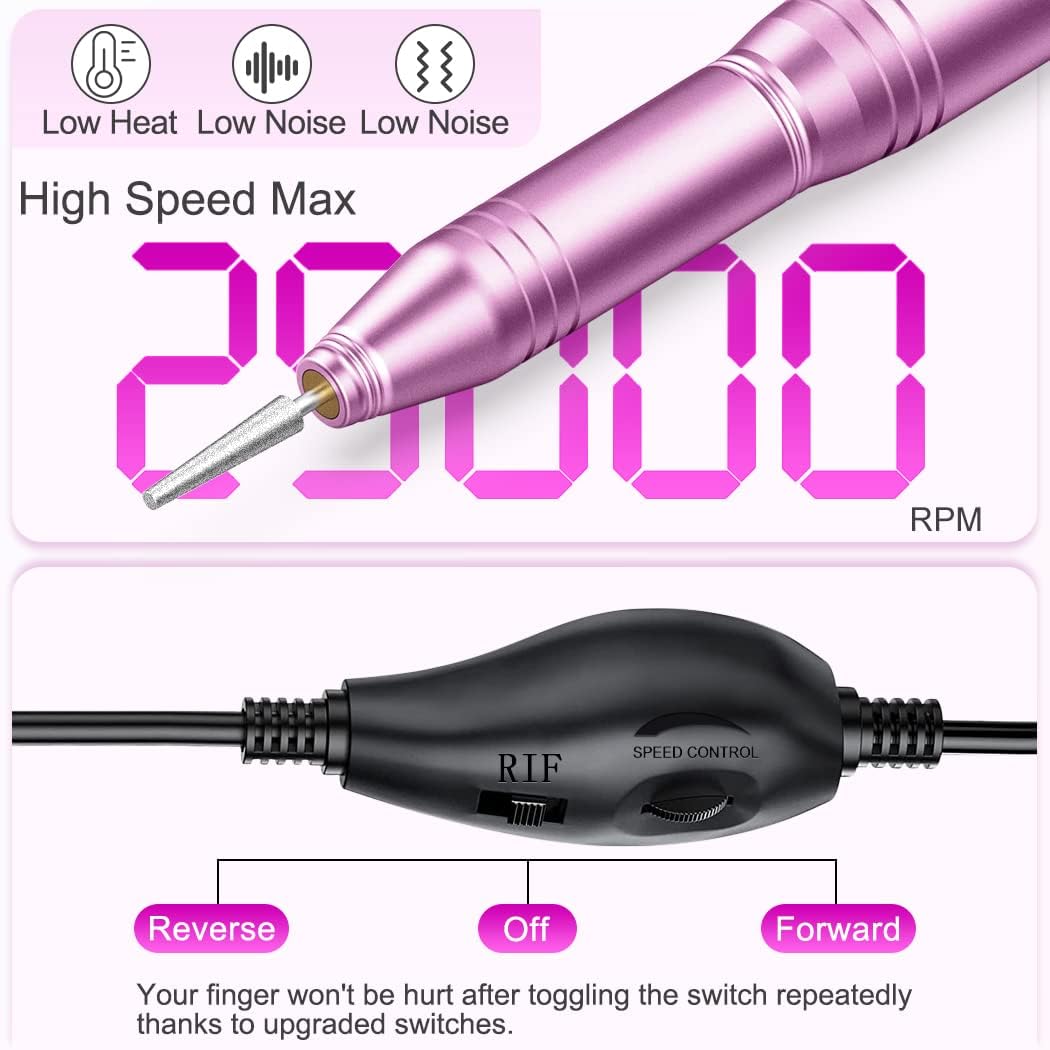 nailgirls electric nail file, portable nail drill usb 25000rpm professional nail drill machine for acrylic gel nails efile e file manicure pedicure polishing shape tools for home salon use (pink)