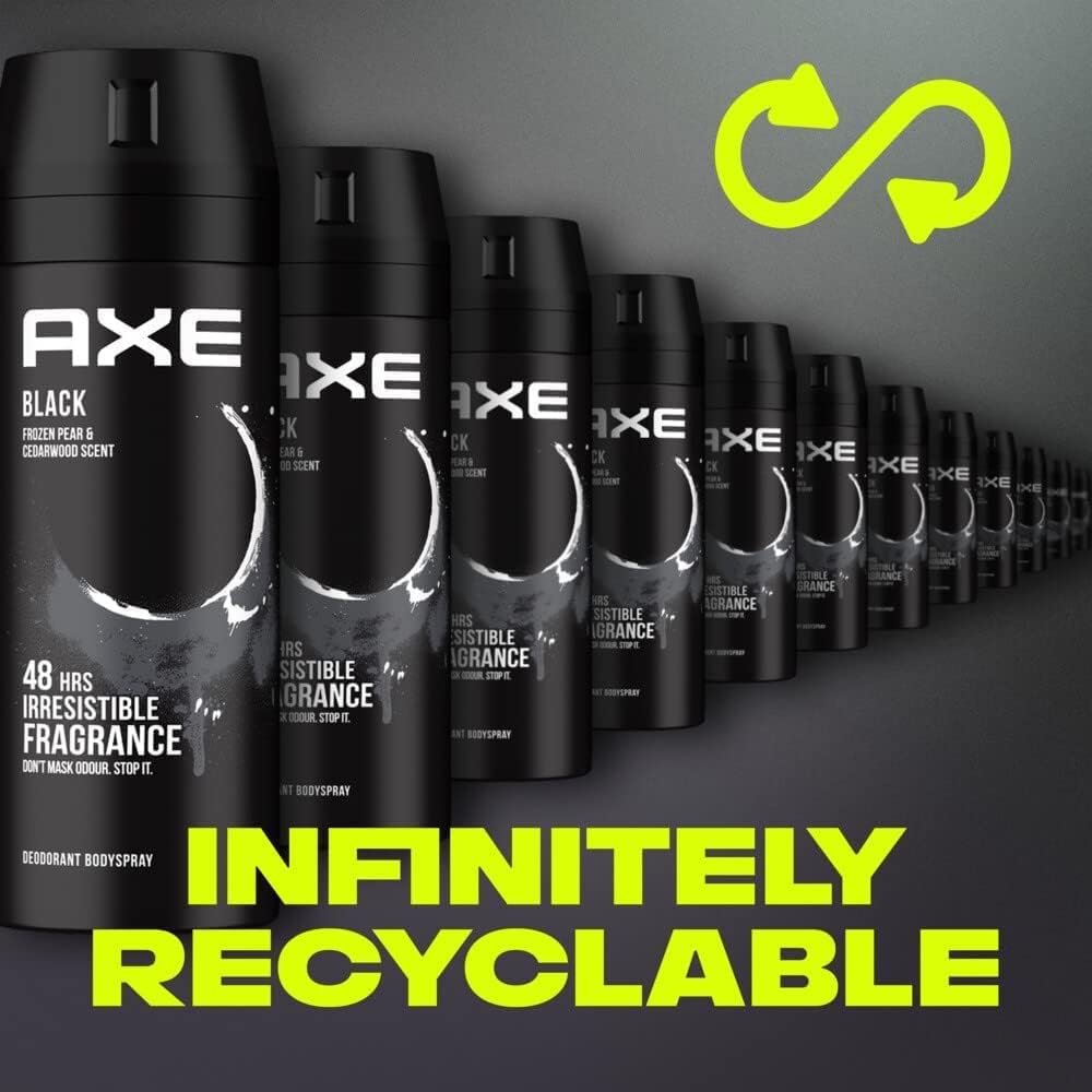 axe men deodorant body spray for long lasting odour protection, black, 48 hours irresistible fragrance, 150ml