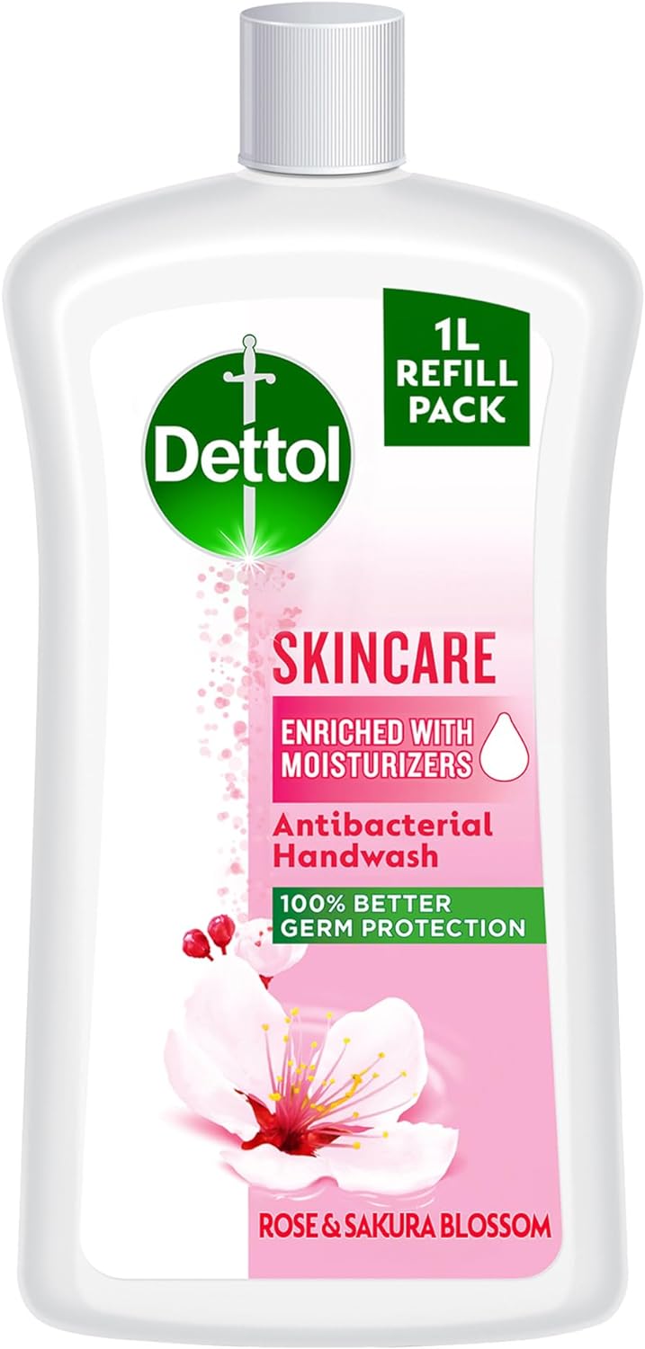 dettol skincare handwash liquid soap refill rose & sakura blossom fragrance 1litre