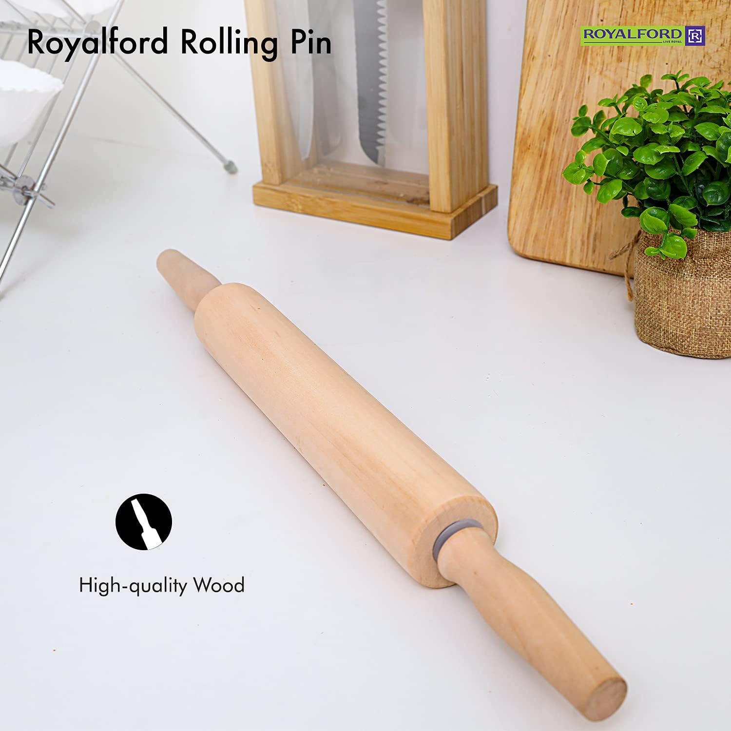 royalford wooden rolling pin 1 piece