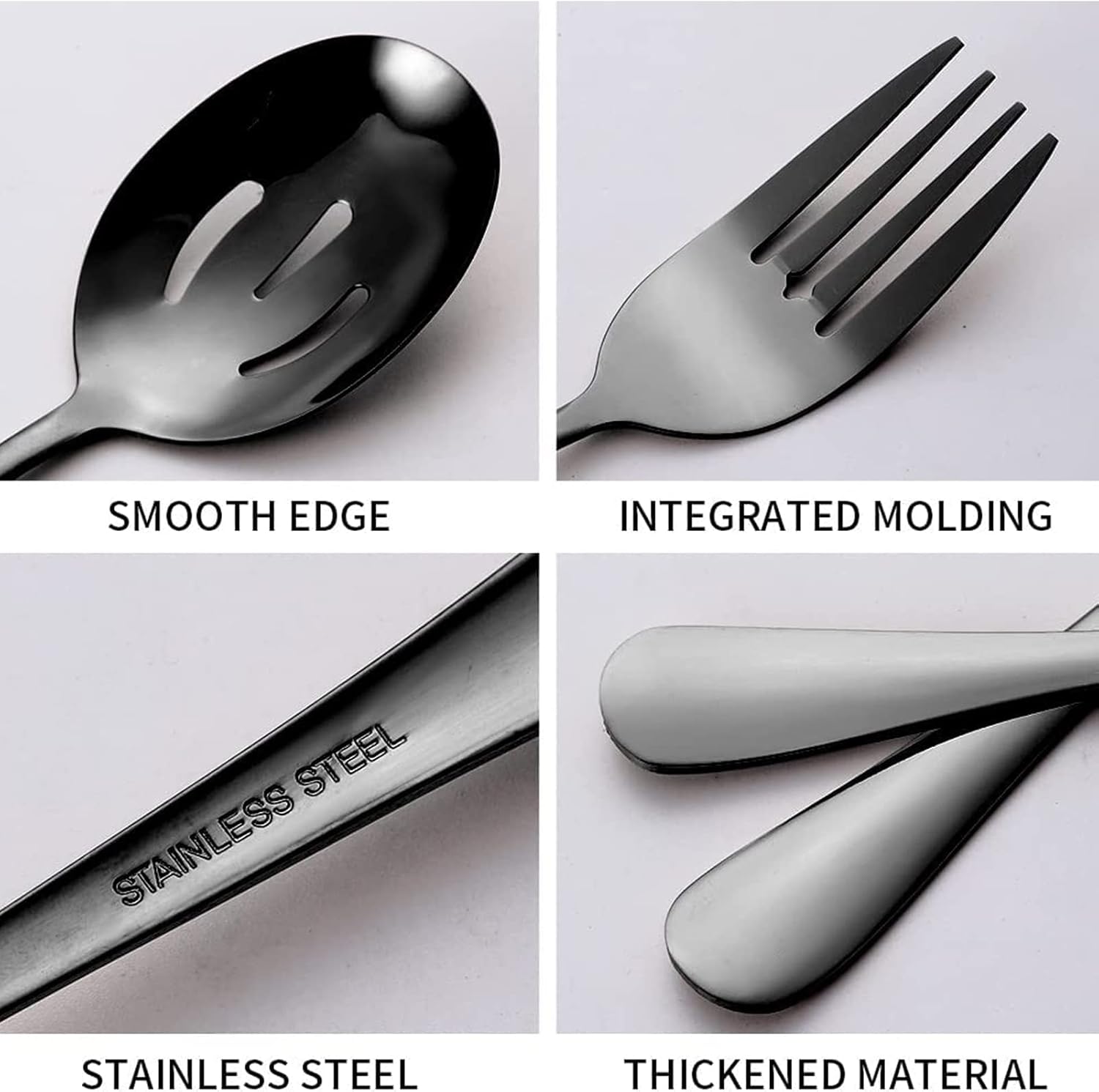 u hoome stainless steel serving utensils,10pcs large serving spoon set,slotted serving spoons,serving spoons,serving forks,serving tongs,buffet catering serving spoons fork tongs (black, 10)