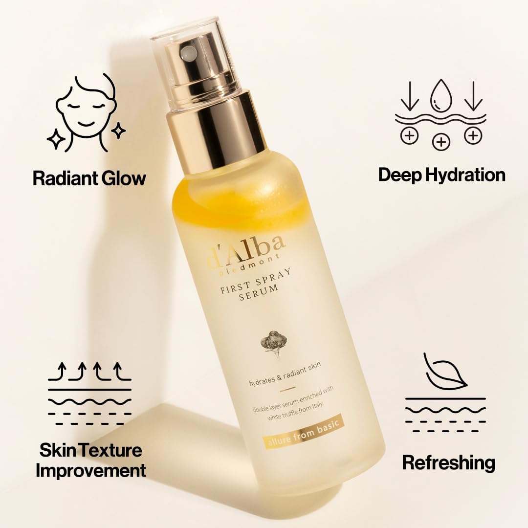 d'alba piedmont italian white truffle first spray serum (vegan), glowy hydrating serum face mist, dalbamist, pack of 1, 3.38 fl oz