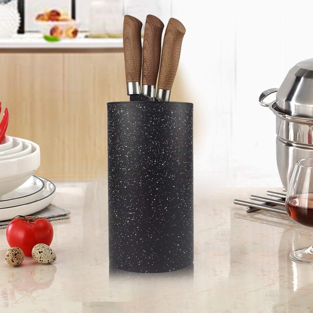 roshs universal freedom knife storage stand, multi functional knife block holder, pp resin round knife holder, unique design slot to protect blades detachable for easy cleaning (black snowflake dots)