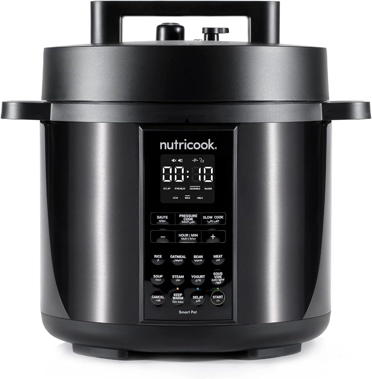 nutricook smart pot 2,6 liters,9 in 1 electric pressure cooker, slow cooker,rice cooker, steamer, sauté pot, yogurt maker & more, 12 smart programs with new smart lid"min 1 year manufacturer warranty"