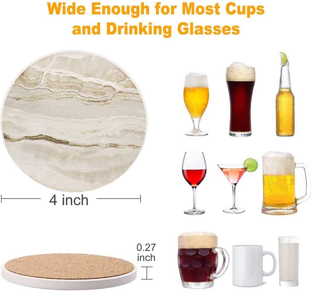 qplus drink coasters with holder, absorbent coaster sets of 6, marble style ceramic drink coaster for tabletop protection,suitable for kinds of cups, wooden table