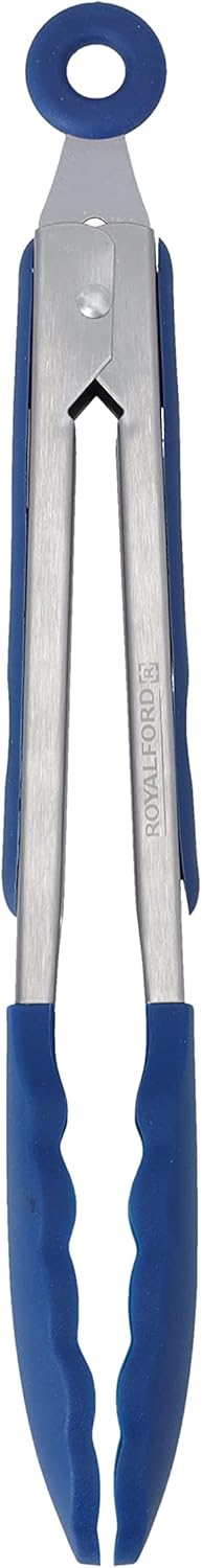 royalford silicone food tong, 27cm grade rf10656 stainless steel handle with easy grip & smart padlock system tong for serving, frying, cooking, multicolor