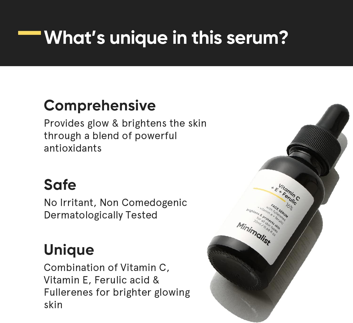 minimalist 16% vitamin c face serum (advanced) with vit e, & ferulic acid for glowing skin | advanced brightening formula with power of vit c & e, ferulic acid & fullerenes