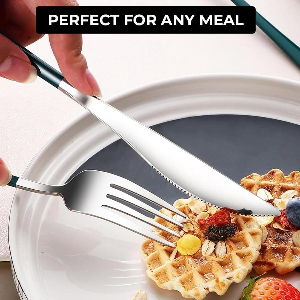 amerteer travel silverware set with case portable and reusable lunch utensils set for work, travel silverware, cutlery set for lunch box, bento box utensils set, spoon, fork, and chopsticks