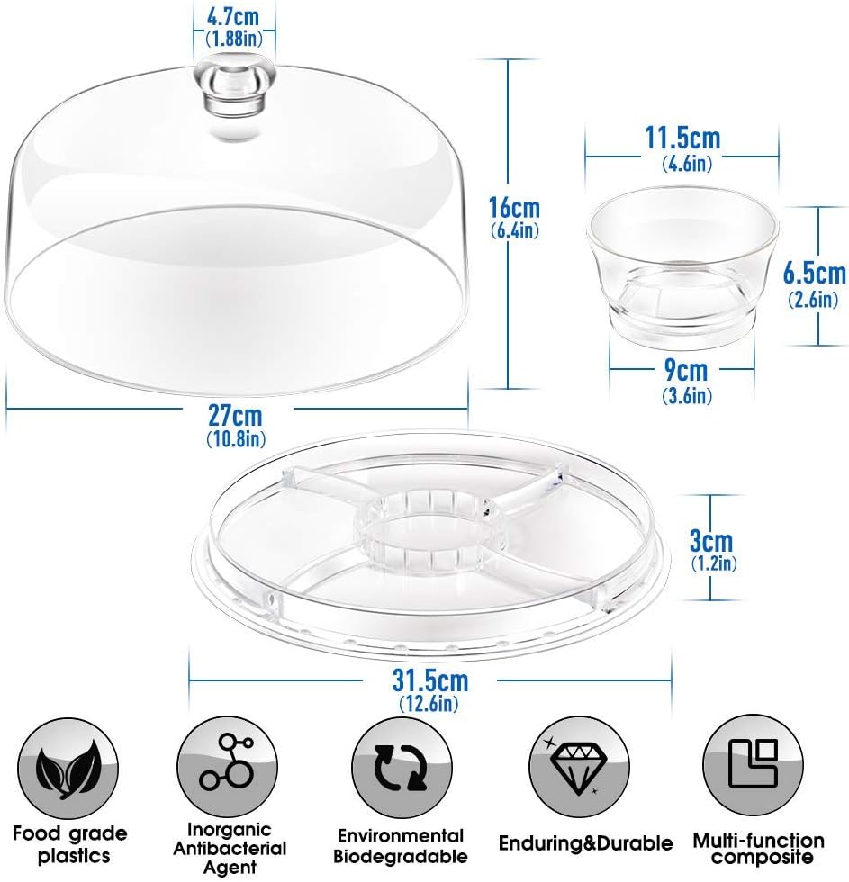 masthome cake stands with 2pcs spoons 6 in 1 multi functional cake stand with dome 30.4cm (12 in) chip dip server with dome