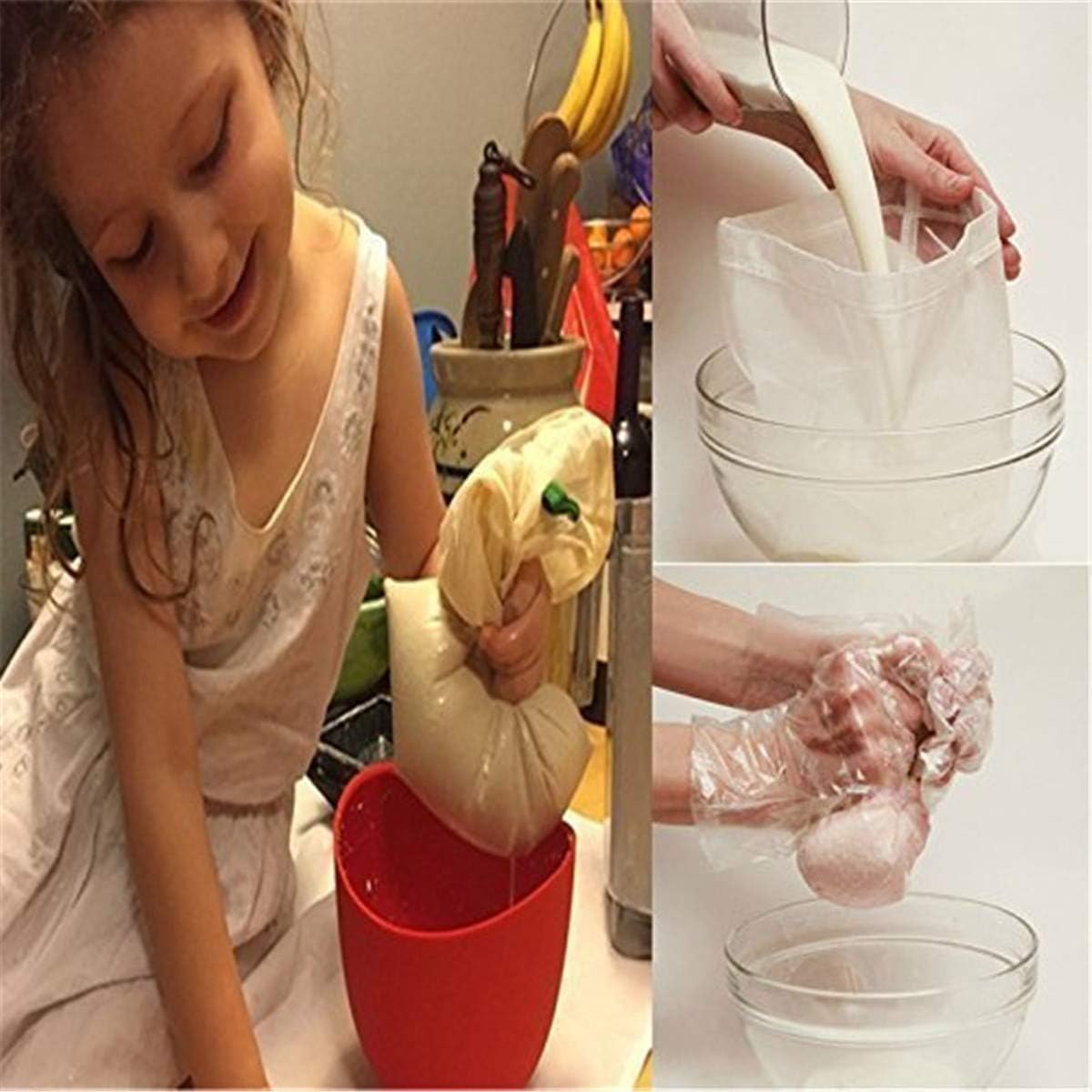 leroro 2 pcs pro quality nut milk bag big 12x12 commercial grade reusable almond milk bag & all purpose food strainer fine mesh nylon cheesecloth & cold brew coffee filter