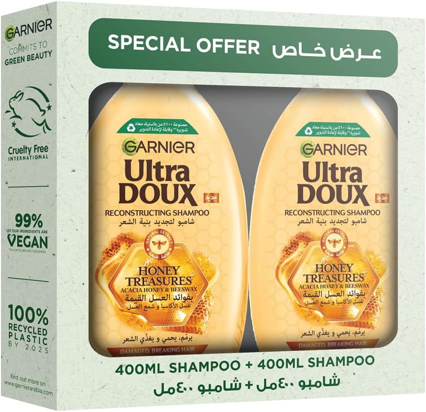 garnier ultra doux honey treasures shampoo, 400 ml, pack of 2