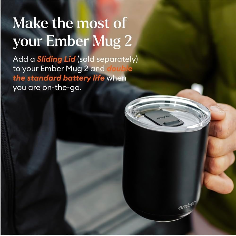 ember temperature control smart mug 2, 10 oz, app controlled heated coffee mug with 80 min battery life and improved design, black