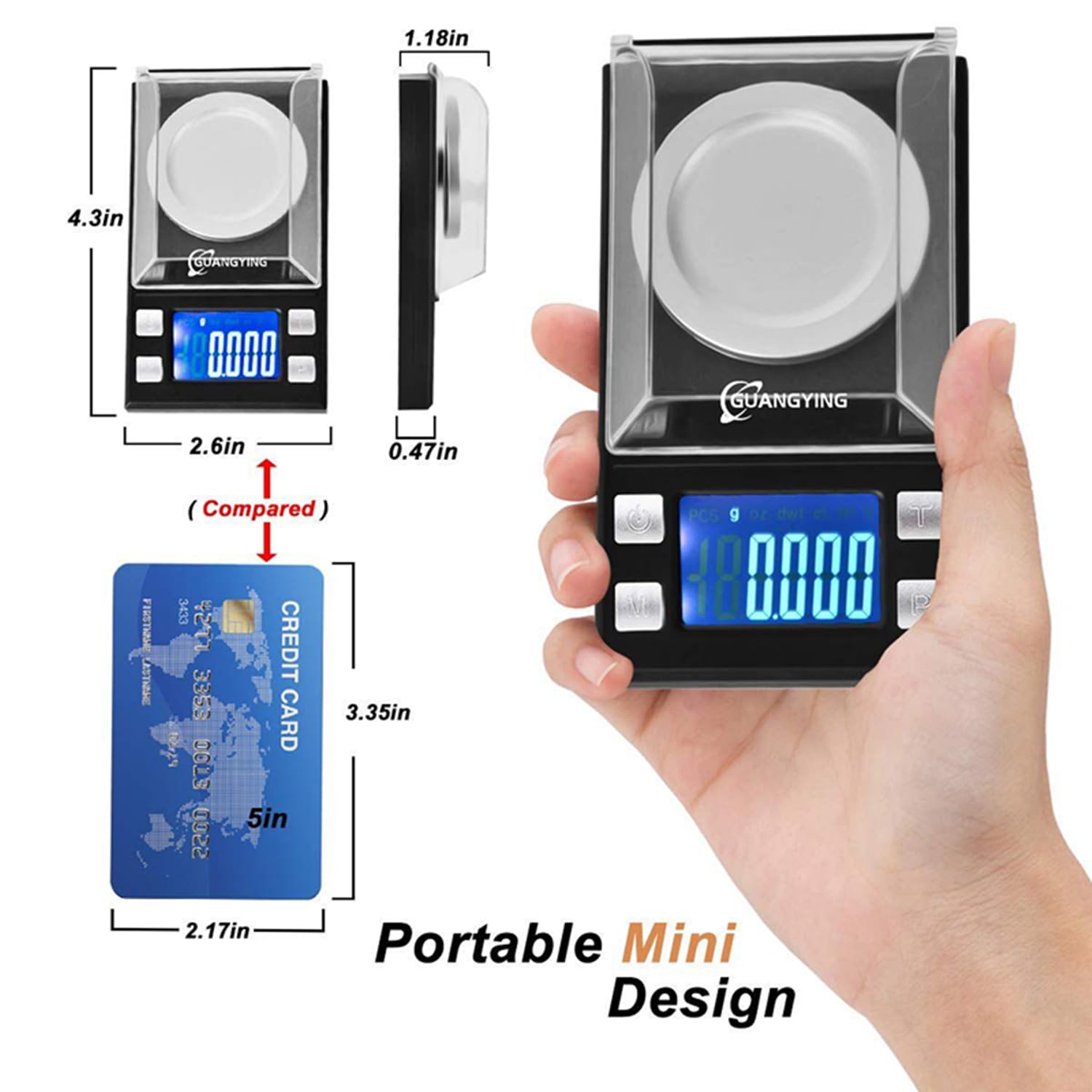 guangying digital milligram jewelry scale 50g / 0.001g reloading,high precision pocket scale,tare & pcs function, lcd display with calibration weights and batteries (50g / 0.001g)