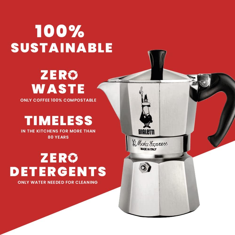 bialetti coffee maker, silver, 3 cup, 6799