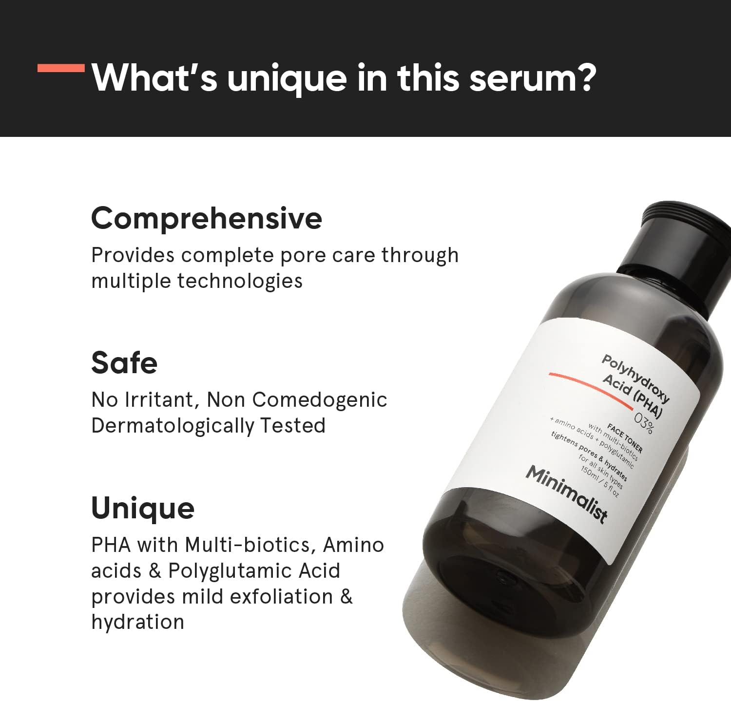 minimalist pha 3% alcohol free toner, 150 ml | pore tightening & mild exfoliation for oily, acne prone, sensitive & normal skin | hydrating face toner for glowing skin