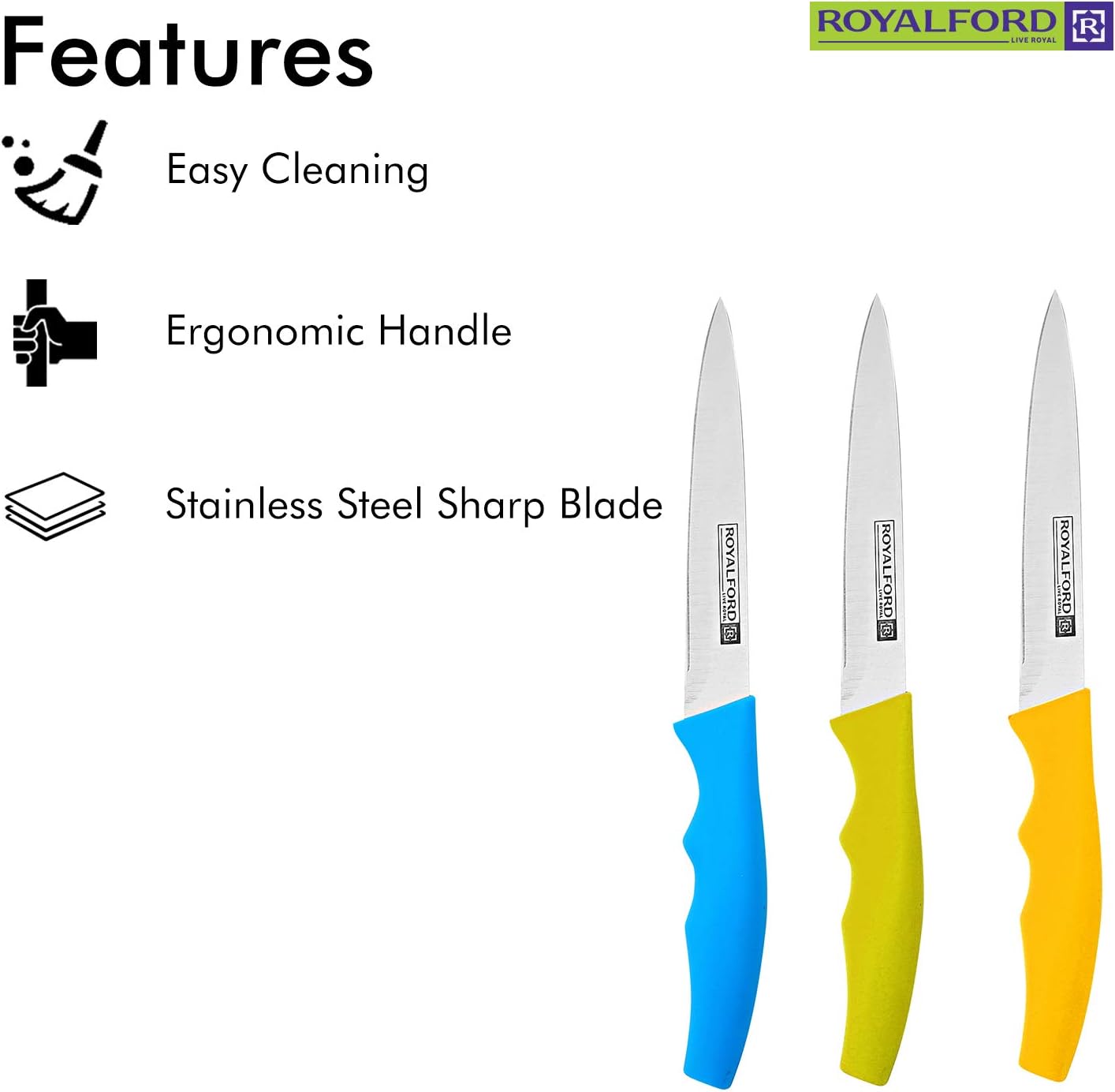 royalford stainless steel blade utility knife (3pcs) stainless steel razor sharp blades ultra sharp cooking knives, perfect for carving & chopping best kitchen gift for cooking lovers & chefs