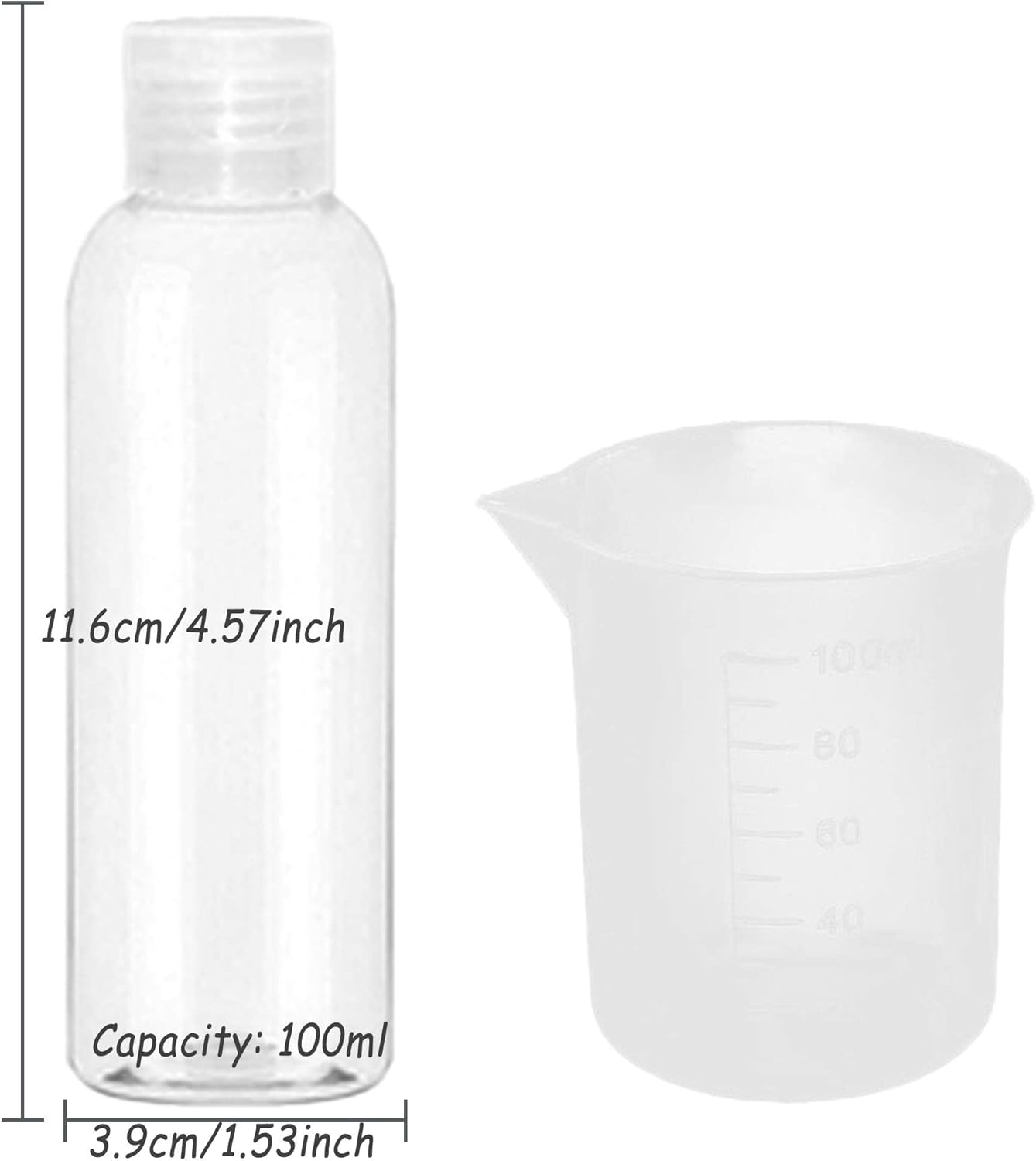 eoper 4 pack 100ml empty clear plastic squeeze bottles with disc top flip cap travel bottle bpa free containers for shampoo, lotions, liquid body soap, creams