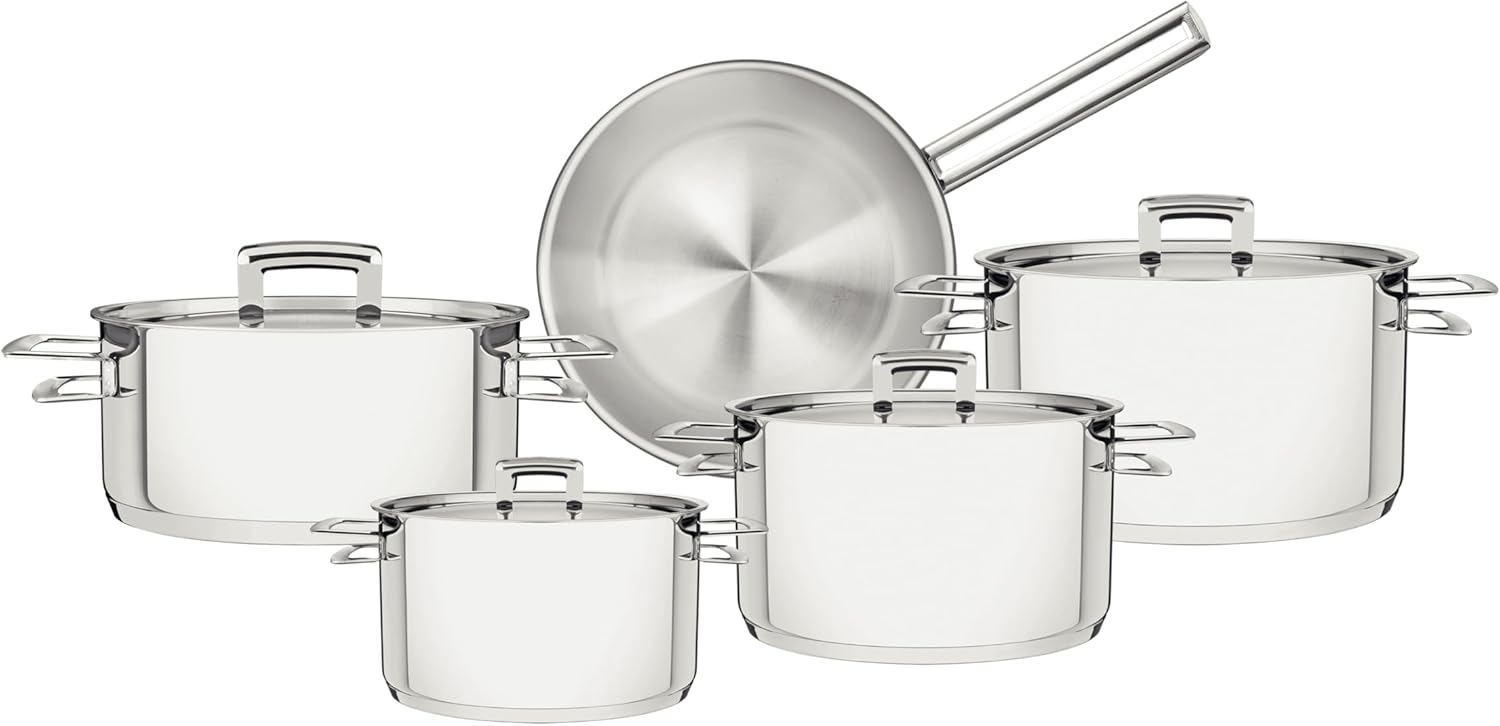 tramontina brava 9 pieces stainless steel cookware set with flat lid and tri ply base