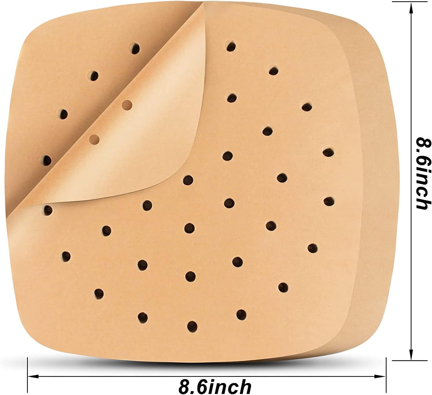tsbfeery 100 pcs square air fryer parchment paper 8.5 inch unbleached square air fryer liners/steaming parchment liner for air fryer, steaming basket (8.5inch)