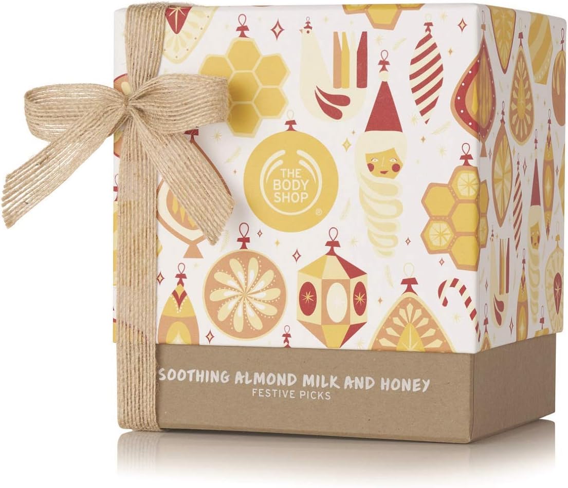 the body shop almond milk & honey gift set, enriched with community trade organic almond milk from spain, great for moisturizing sensitive skin, 5piece