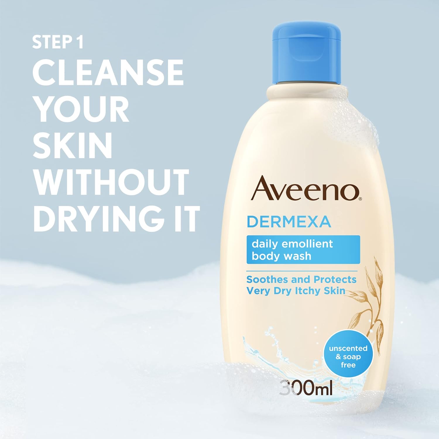 aveeno dermexa 3 step skincare set, nourishing skincare bundle with emollient body wash, lotion, and skin balm, soothing and protecting effect for very dry, itchy skin, suitable for sensitive skin