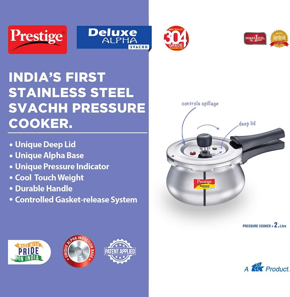 prestige stainless steel cooker dlx alpha svachh baby handi 2 ltr cooker mpd20266 | silver