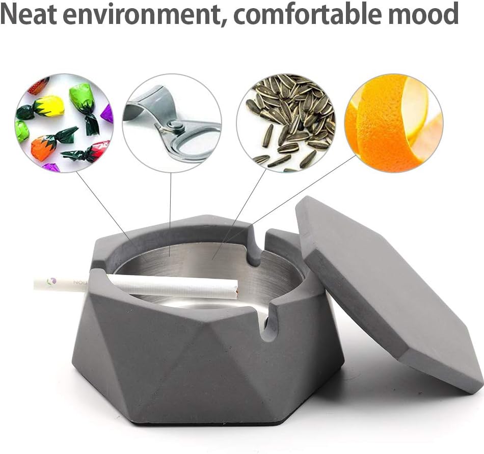 mostfun concrete ashtray with lid geometric cigarette ashtray outdoor ashtray with stainless steel inner tray nordic style