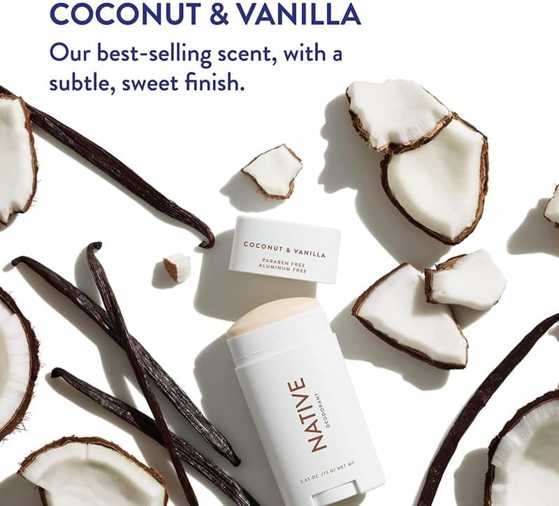native deodorant contains naturally derived ingredients, 72 hour odor control | deodorant for women and men, aluminum free with baking soda, coconut oil and shea butter | coconut & vanilla