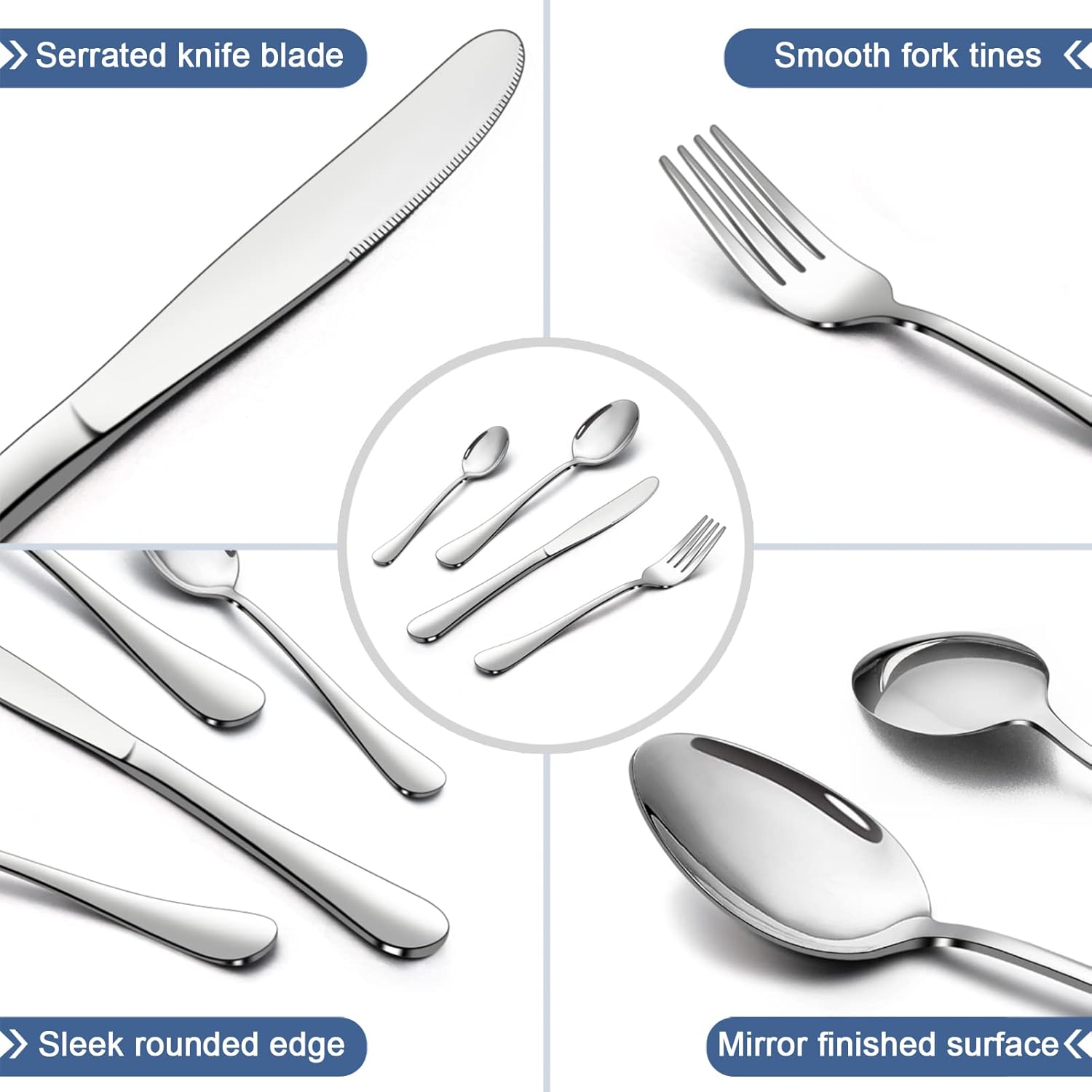 onader cutlery set, stainless steel 24 piece cutlery set for 6 people, flatware silverware set with knife fork spoon, elegant tableware for daily use/christmas, mirror finished. dishwasher safe