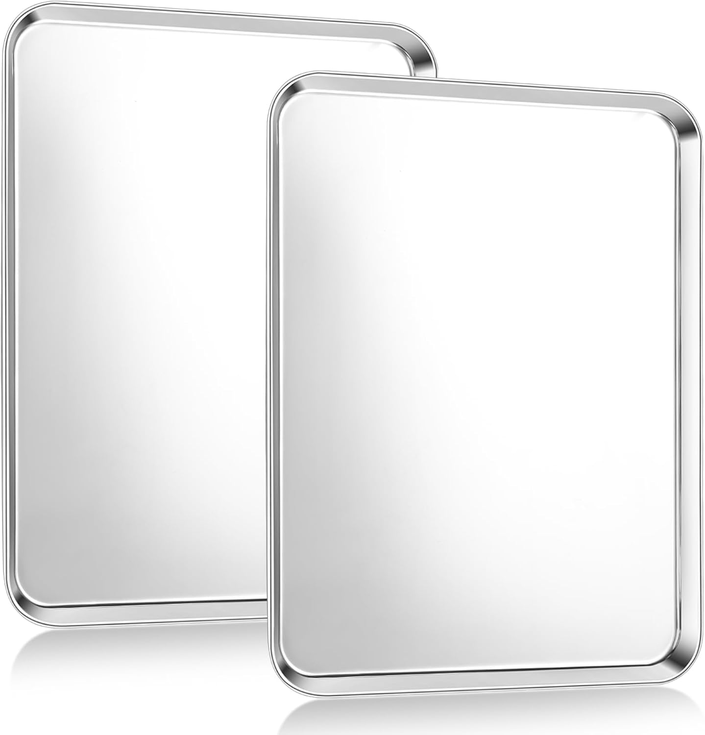 e far baking sheet set of 2, large 40.5 x 30.5 x 2.5 cm baking pan tray, stainless steel cookie sheet for oven roasting grilling cooking, non toxic & mirror finish, dishwasher safe
